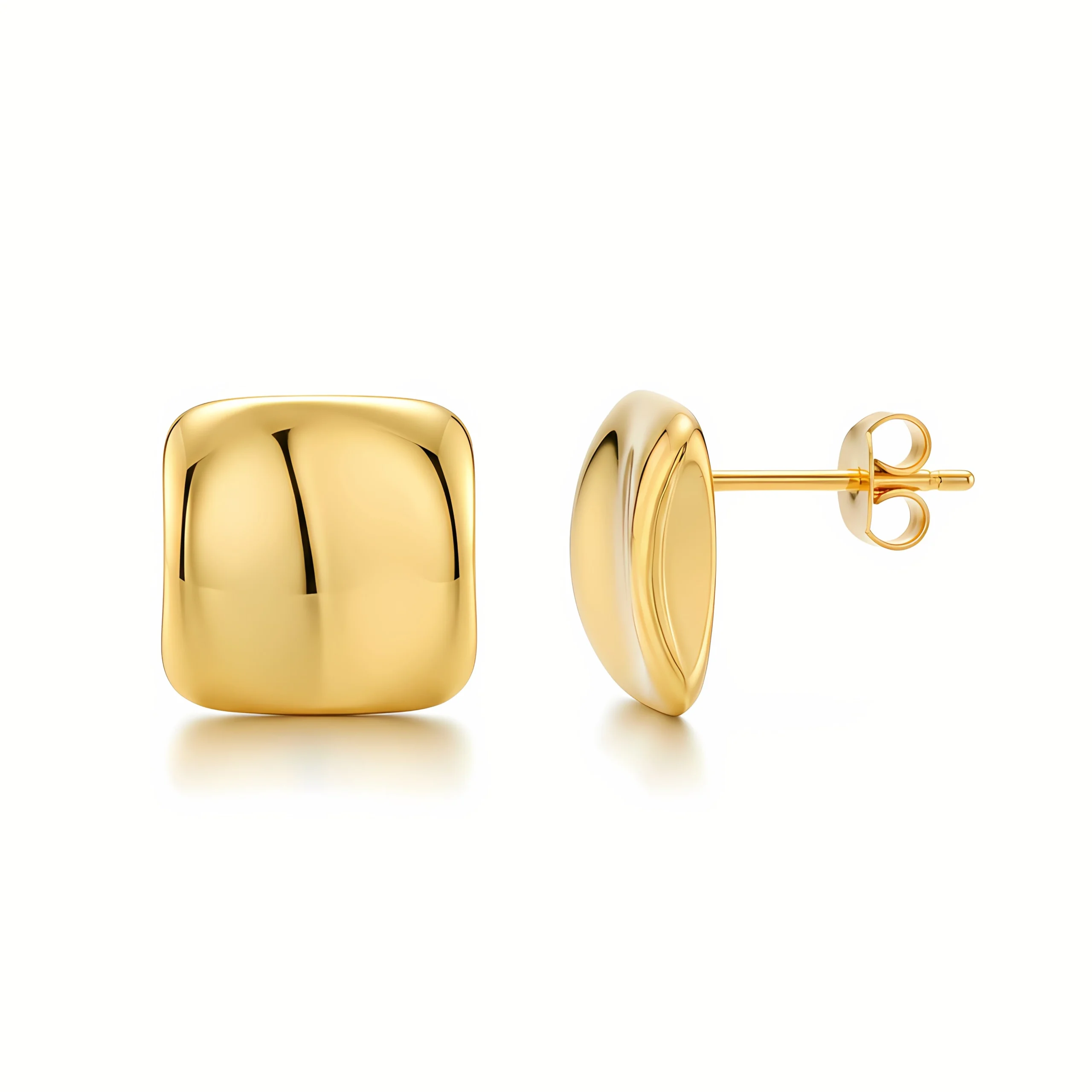 Cushion Square Gold Stud Earring
