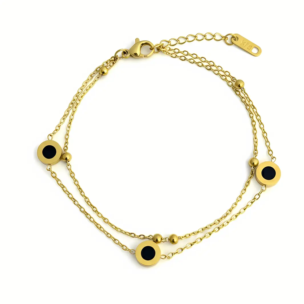 Bracelet with Black Disc Charms & Beaded Accents