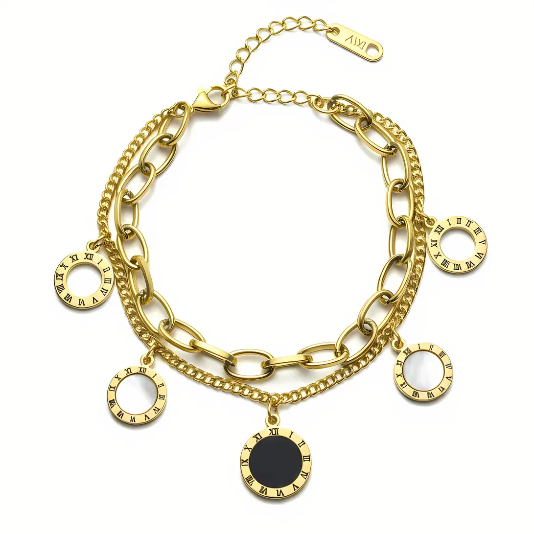 Layer Chain Bracelet with Roman Numeral Charms
