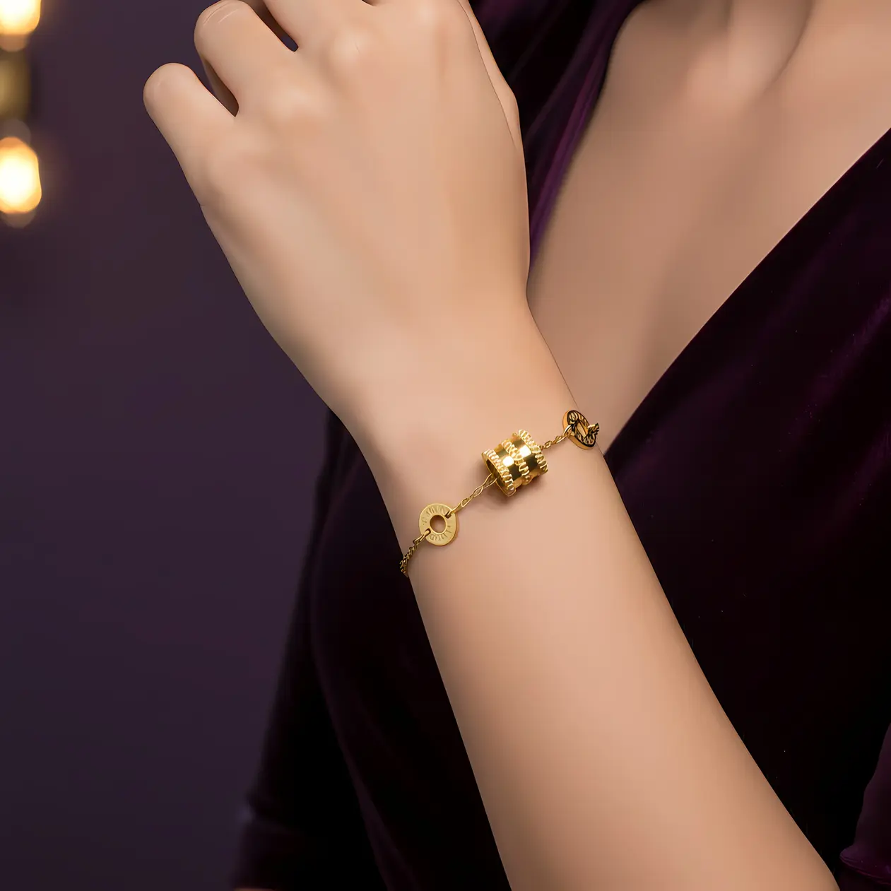 Alternative view of Roman Numeral Disc Charms & Textured Ring Accent