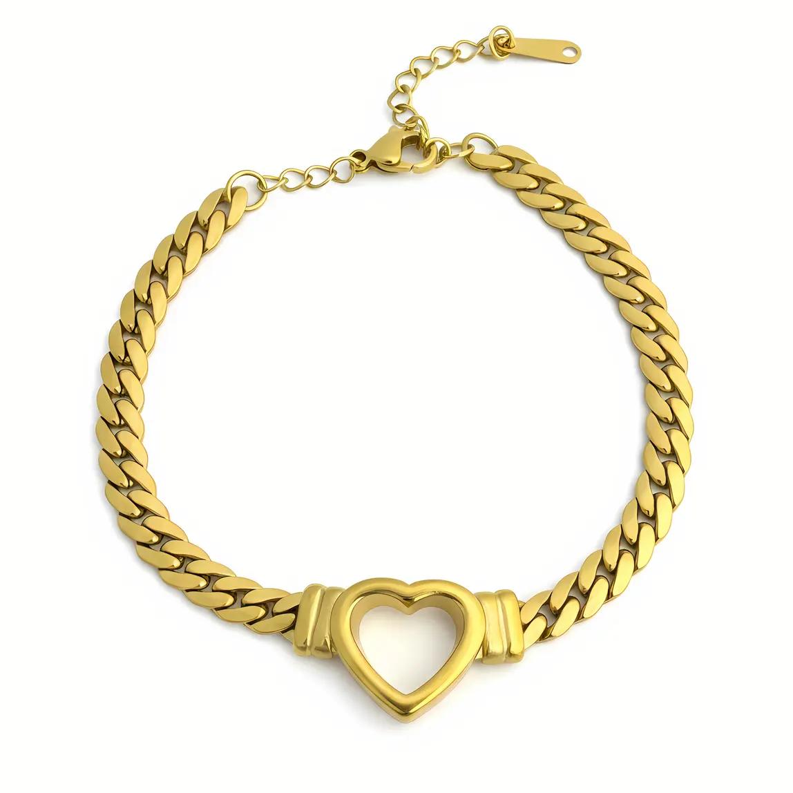 Cuban Link Bracelet with Open Heart Centerpiece