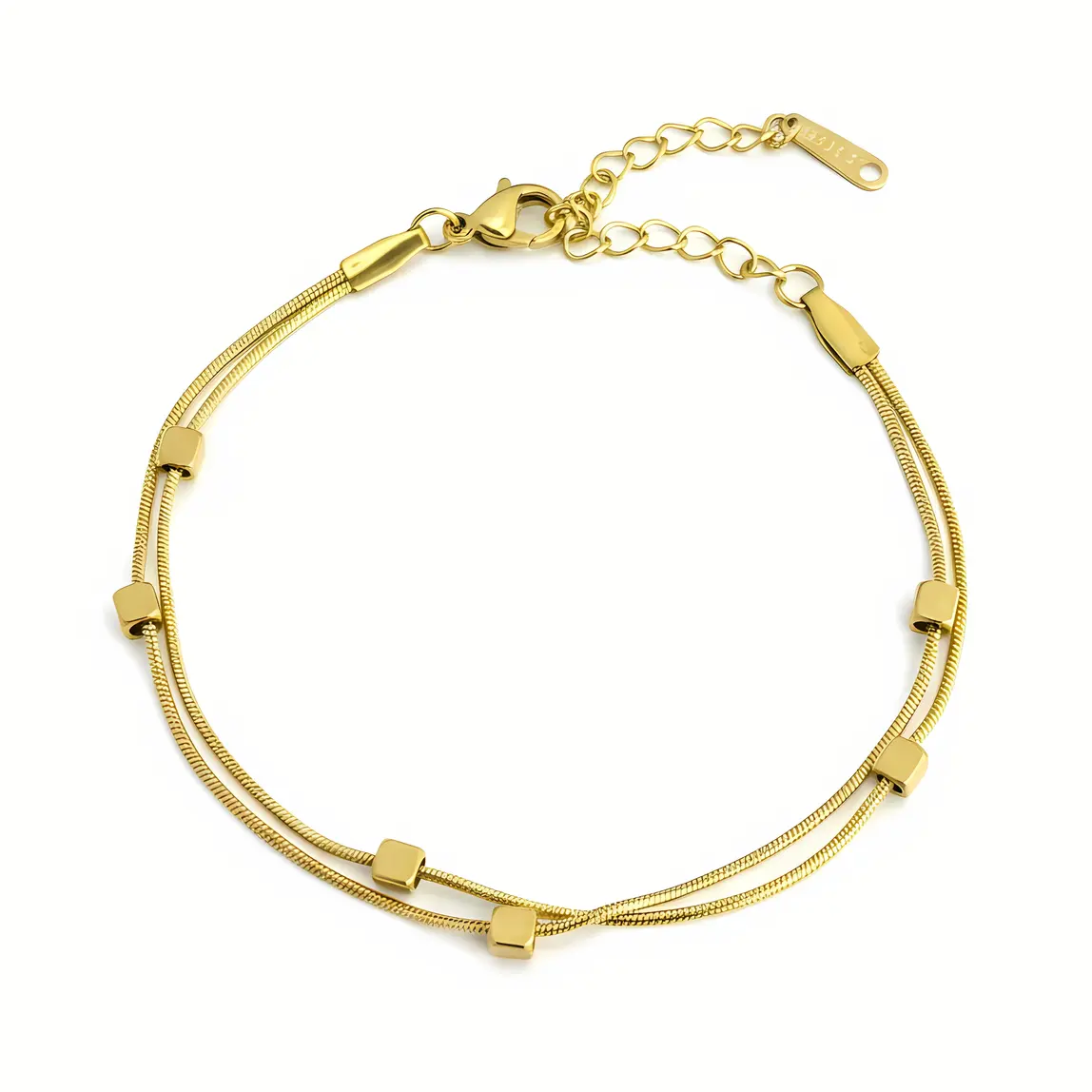 Double Snake Chain Bracelet with Geometric Bead Accents