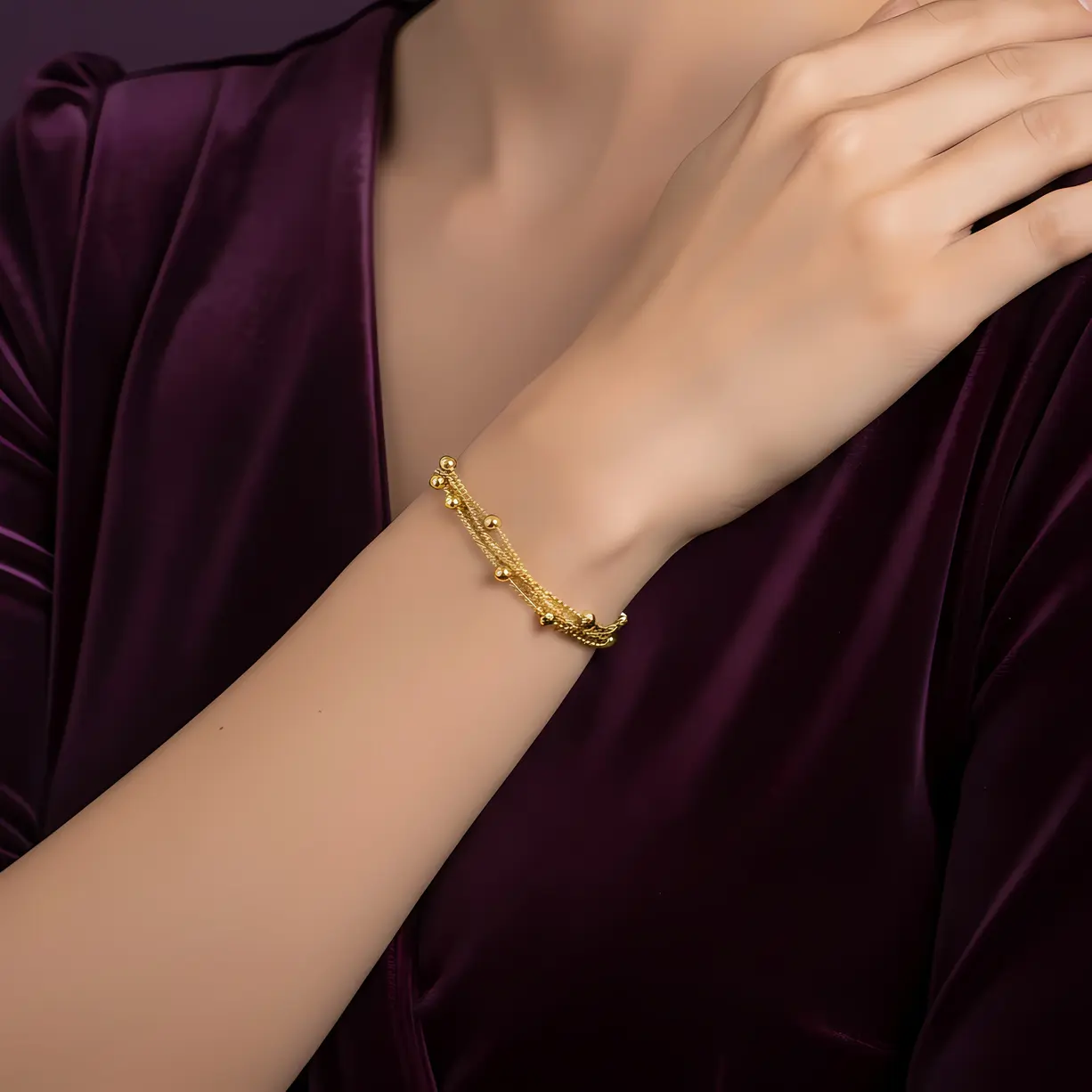 Alternative view of Layered Gold Ball Chain Bracelet