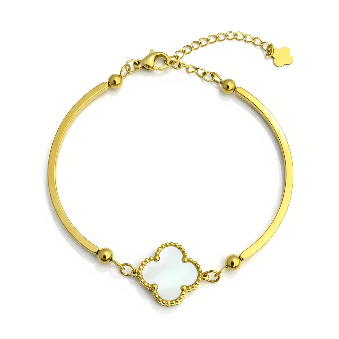 Tube Bar Bracelet with White Clover