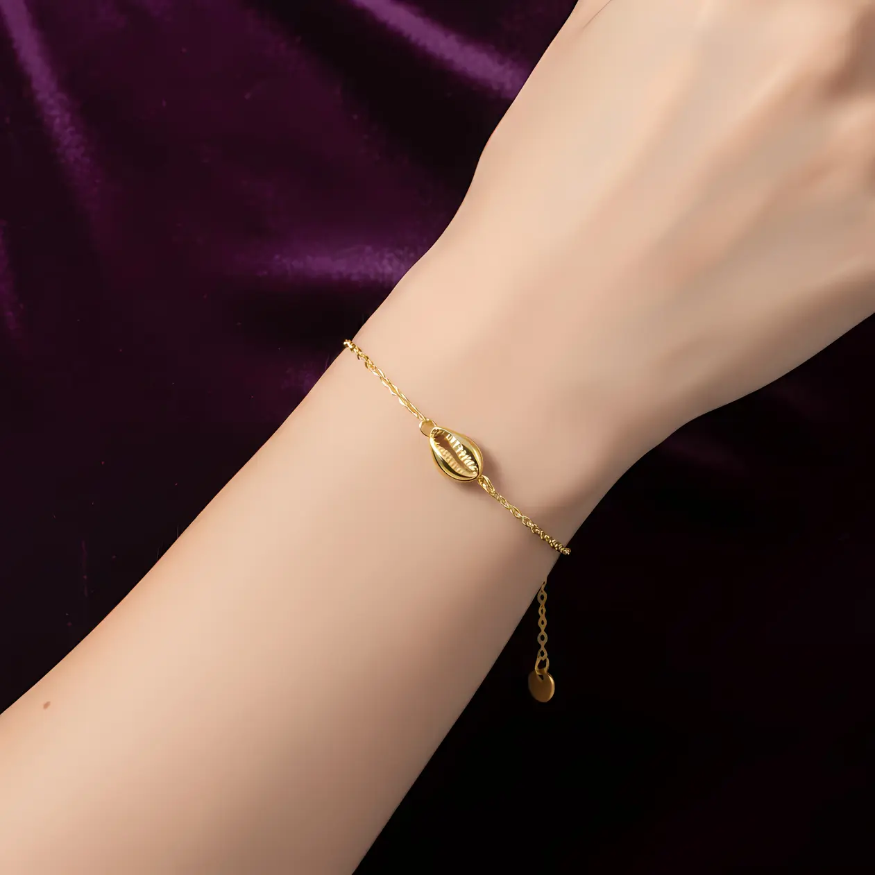 Alternative view of Cowrie Shell Charm Dainty Chain Bracelet