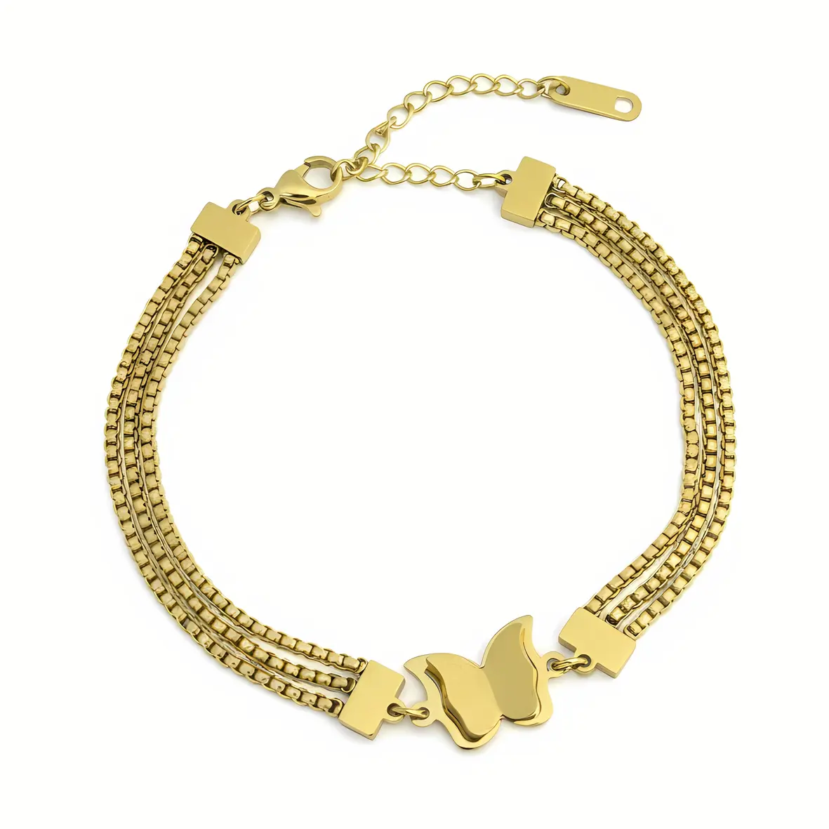 Gold Multi-Chain Bracelet with Butterfly Charm Accent