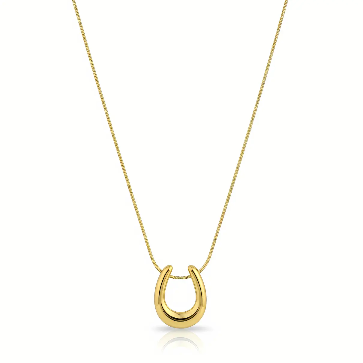Gold Horseshoe Pendant Snake Chain Necklace