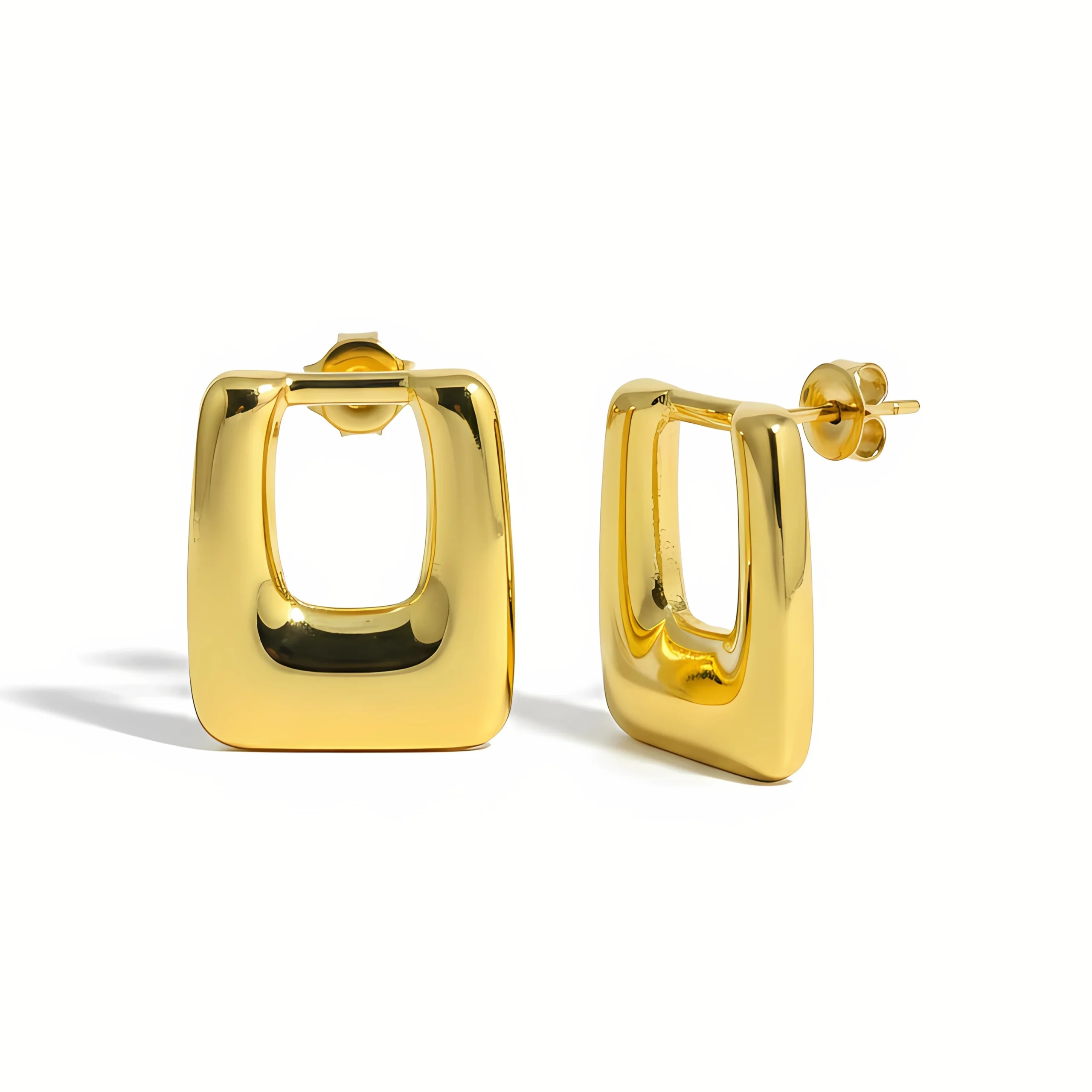 Square Frame Gold Stud Earrings