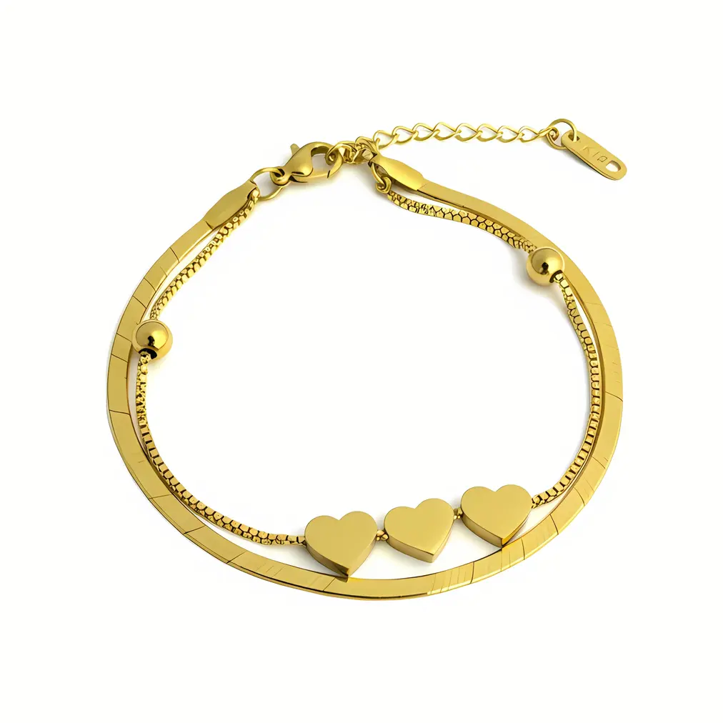 Bracelet with Triple Heart Charms & Sleek Bar Chain