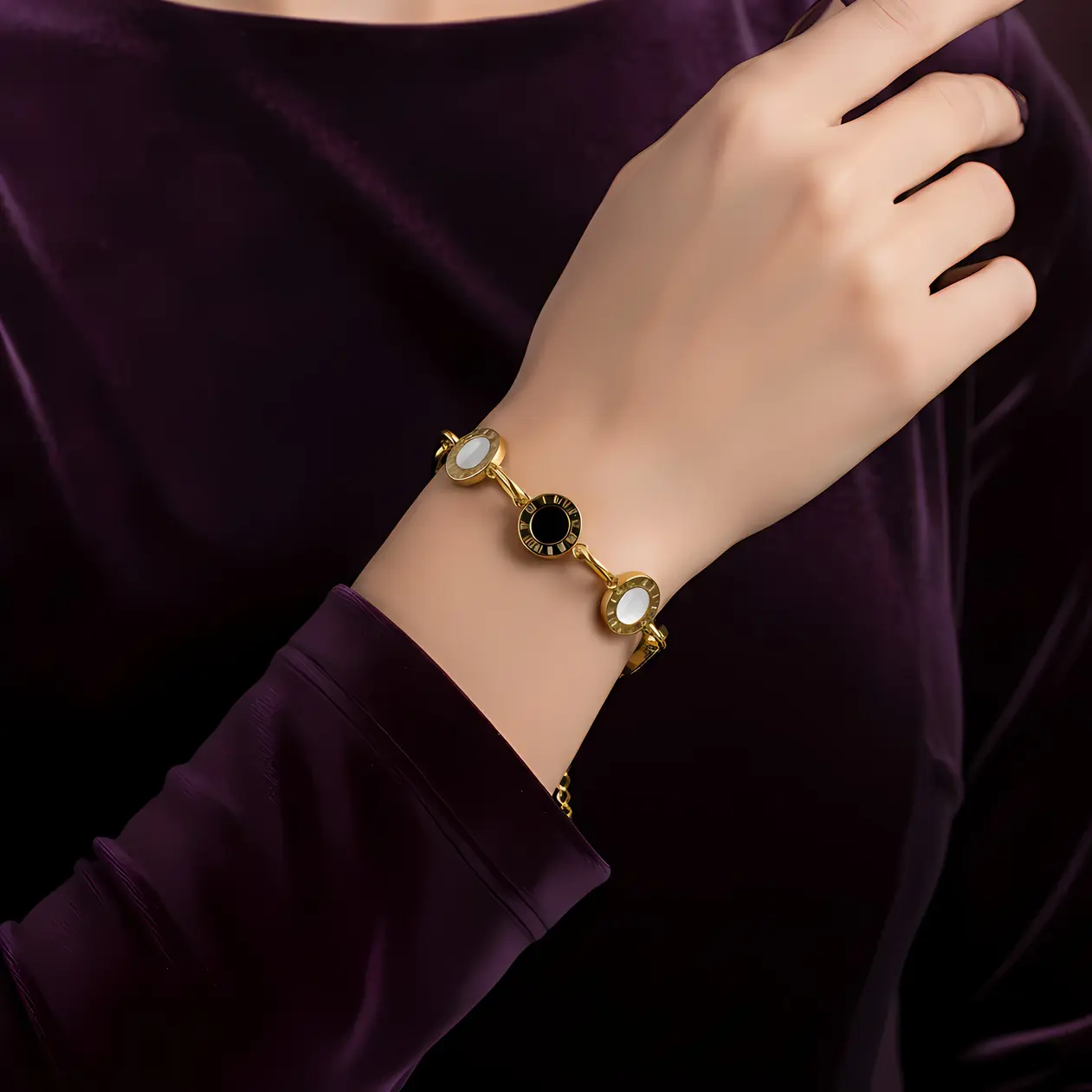 Alternative view of Roman Numeral Disc Charms in Black & White