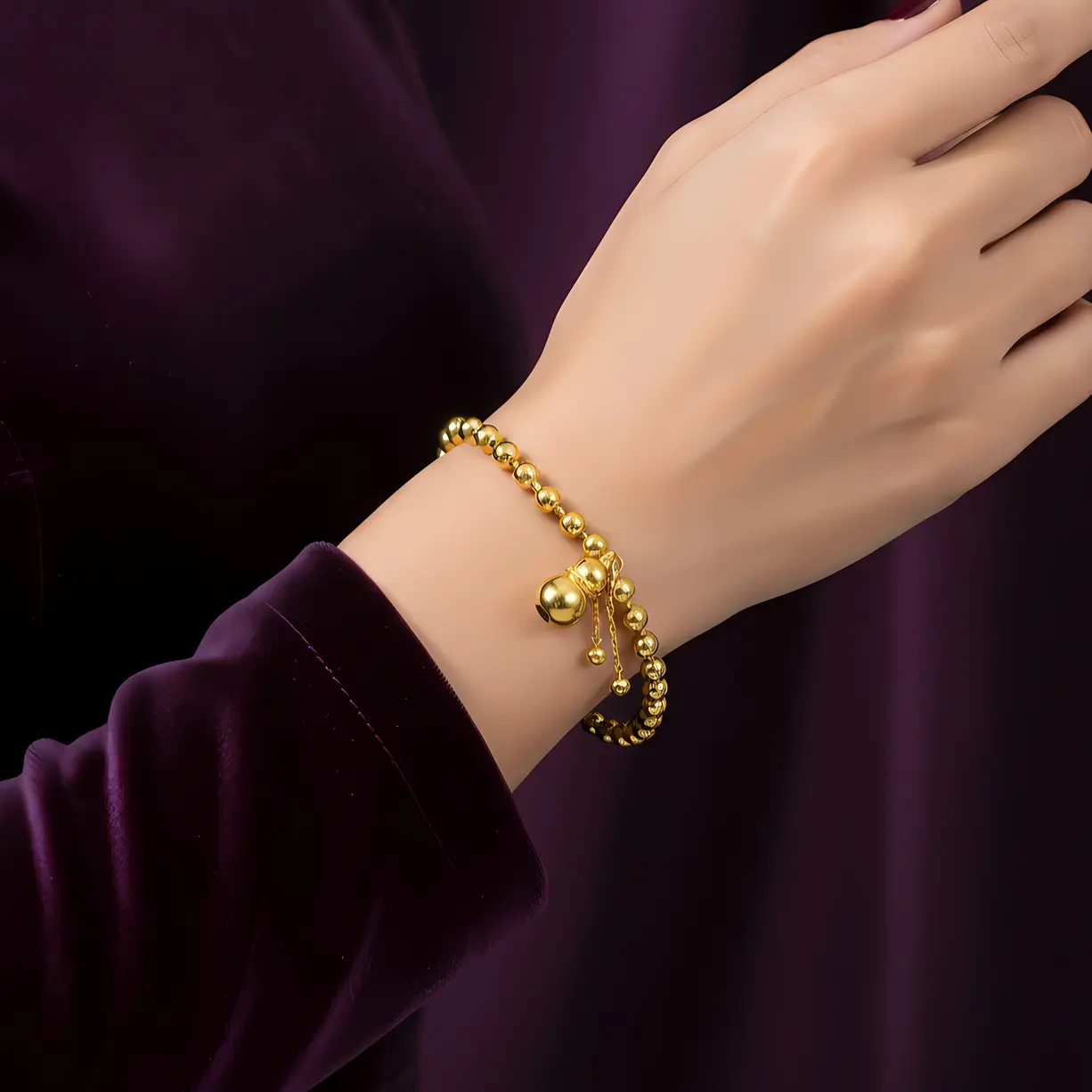 Alternative view of Beaded Bracelet with Lucky Bell & Fu Character Charm