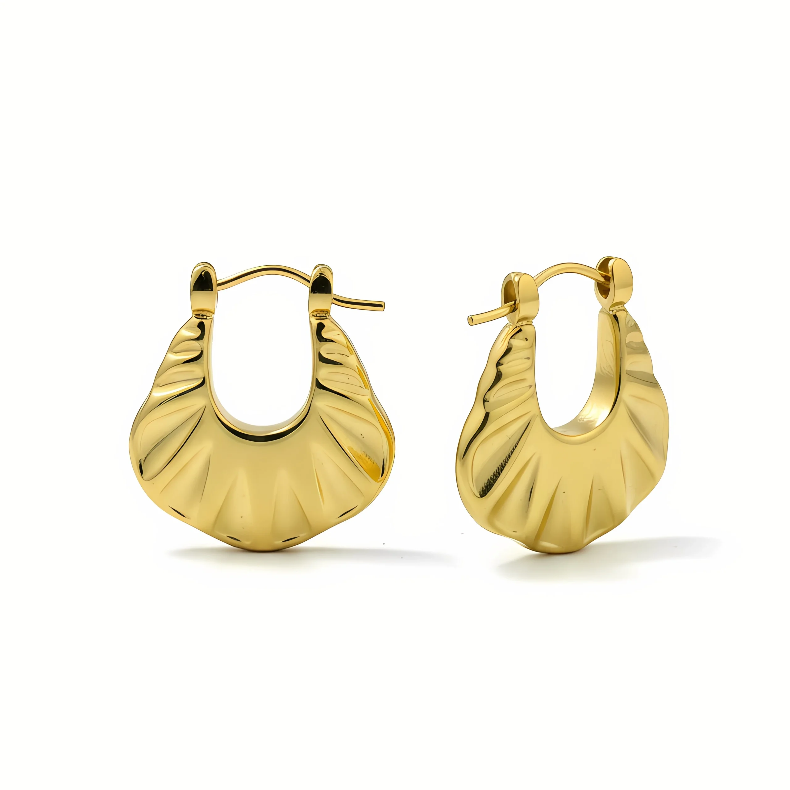 Textured Shell Curve Gold Hoop Earring