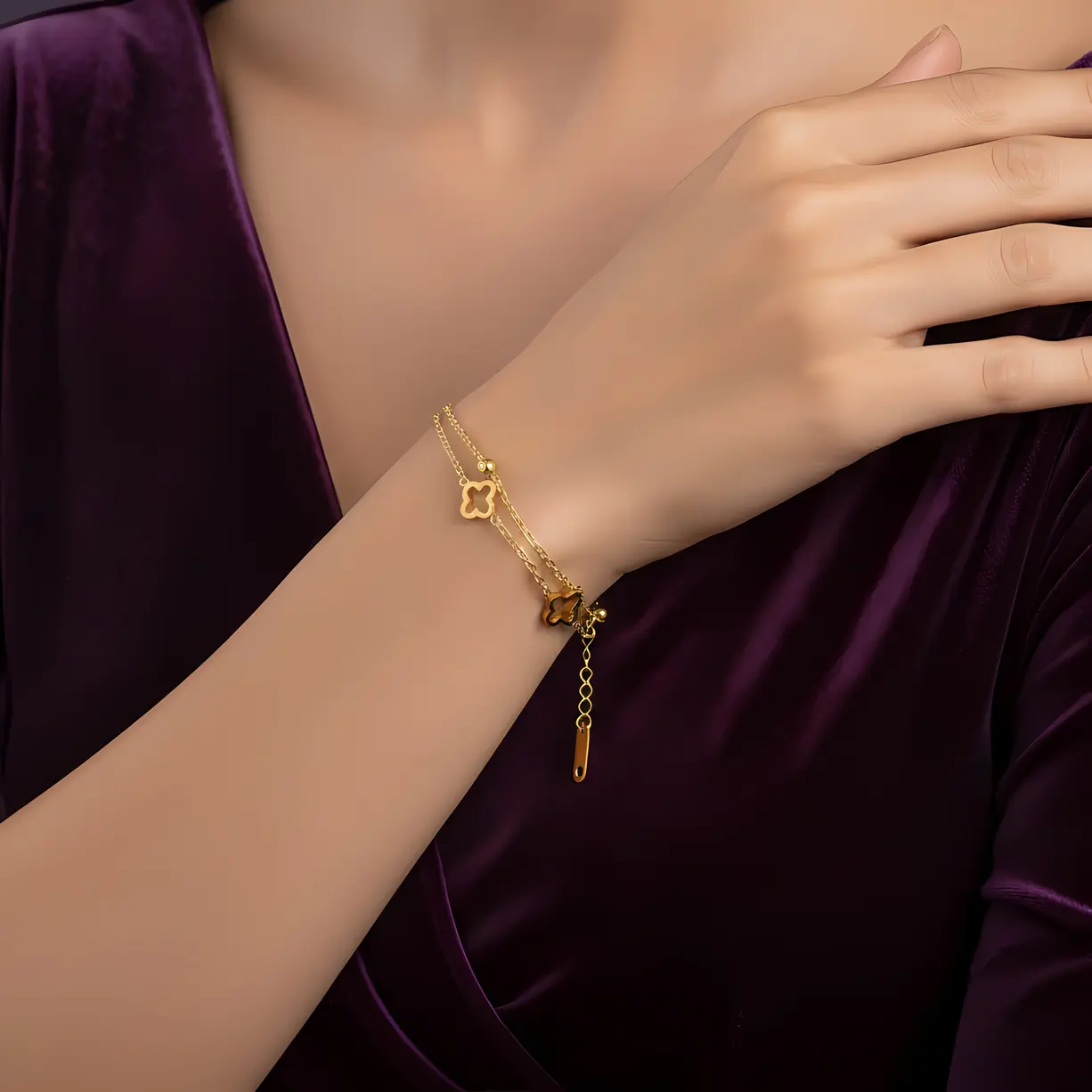 Alternative view of Strand Bracelet with Open Clover Charms and Beads