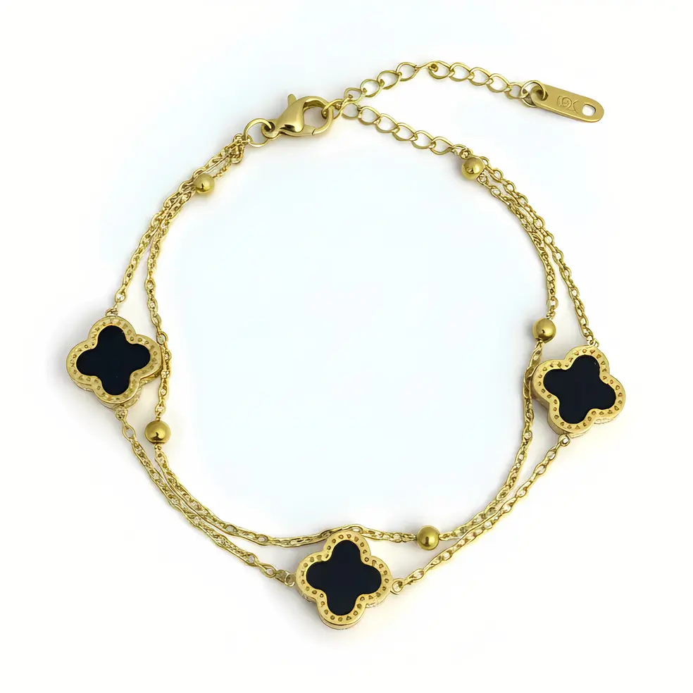 Bracelet with Three Black Clover Charms & Beaded Accents