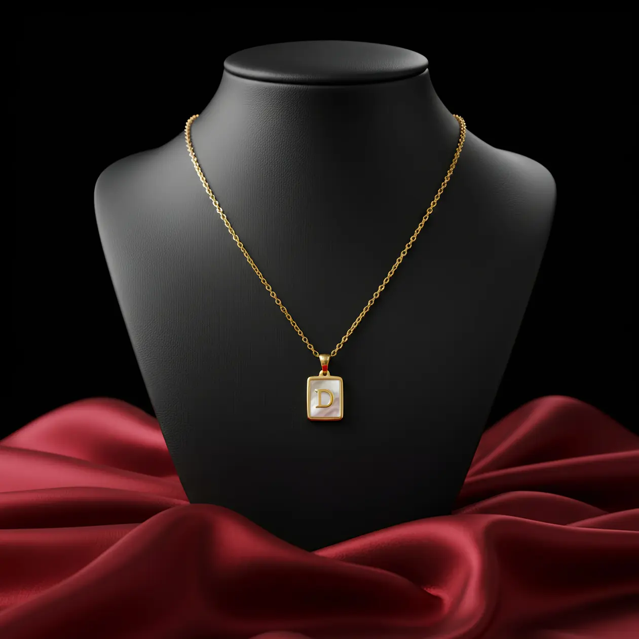 Gold Initial Letter D Mother of Pearl Rectangle Pendant Necklace - Image 3