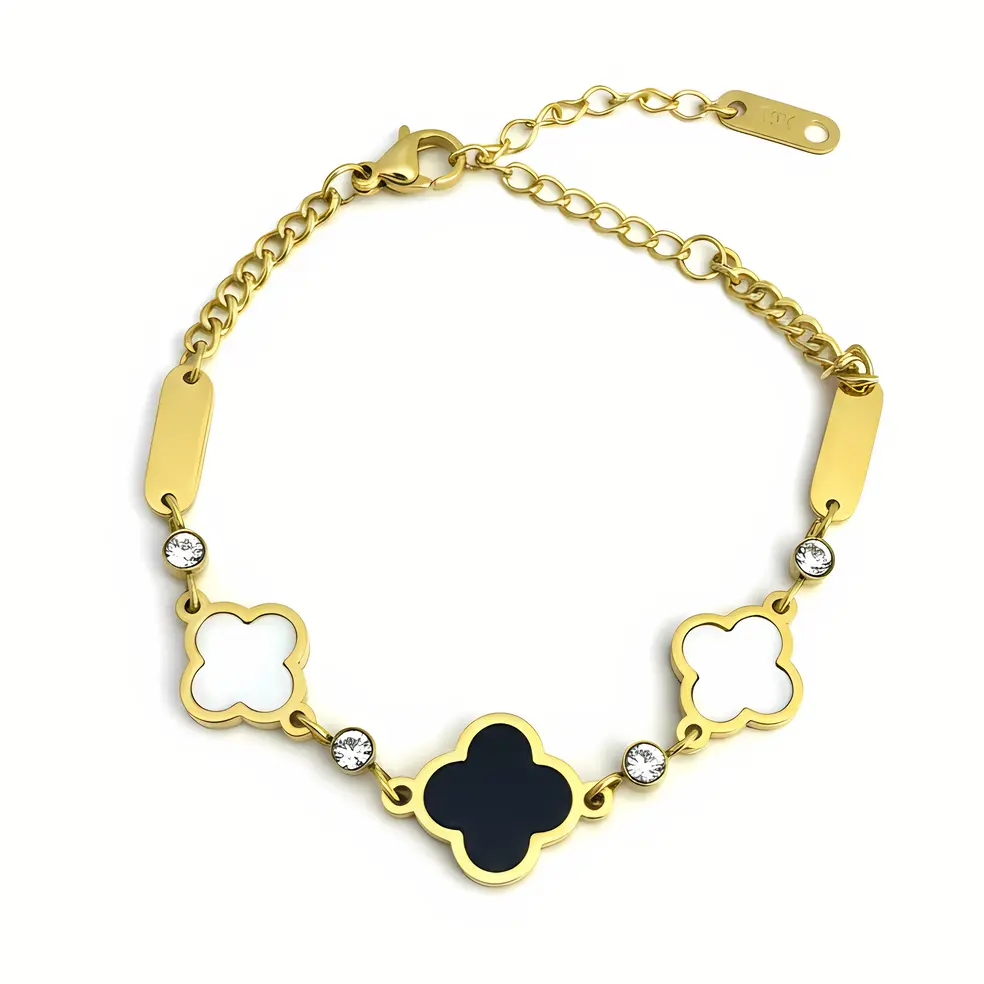 Clover Black & White Crystal Station Bracelet