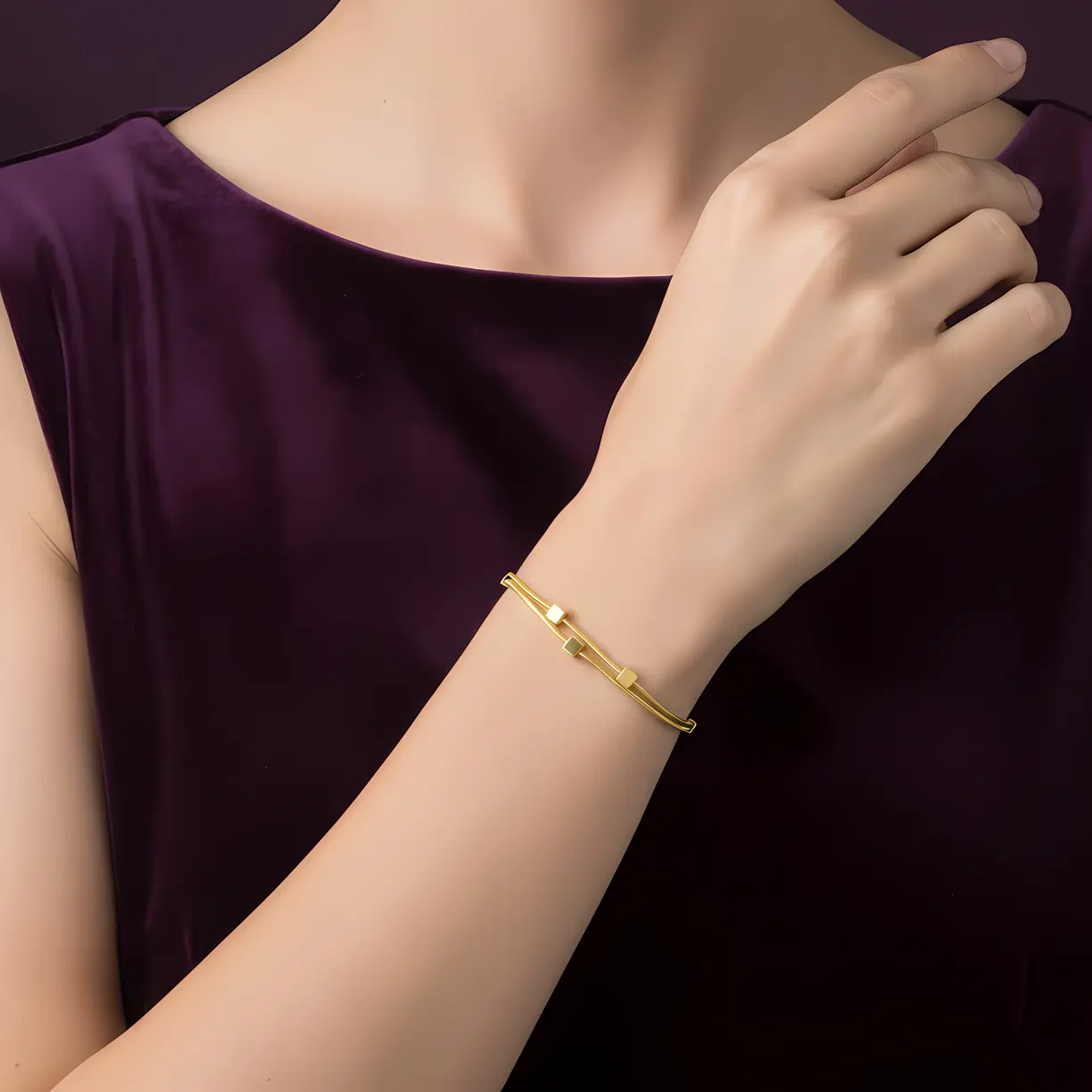 Alternative view of Double Snake Chain Bracelet with Geometric Bead Accents