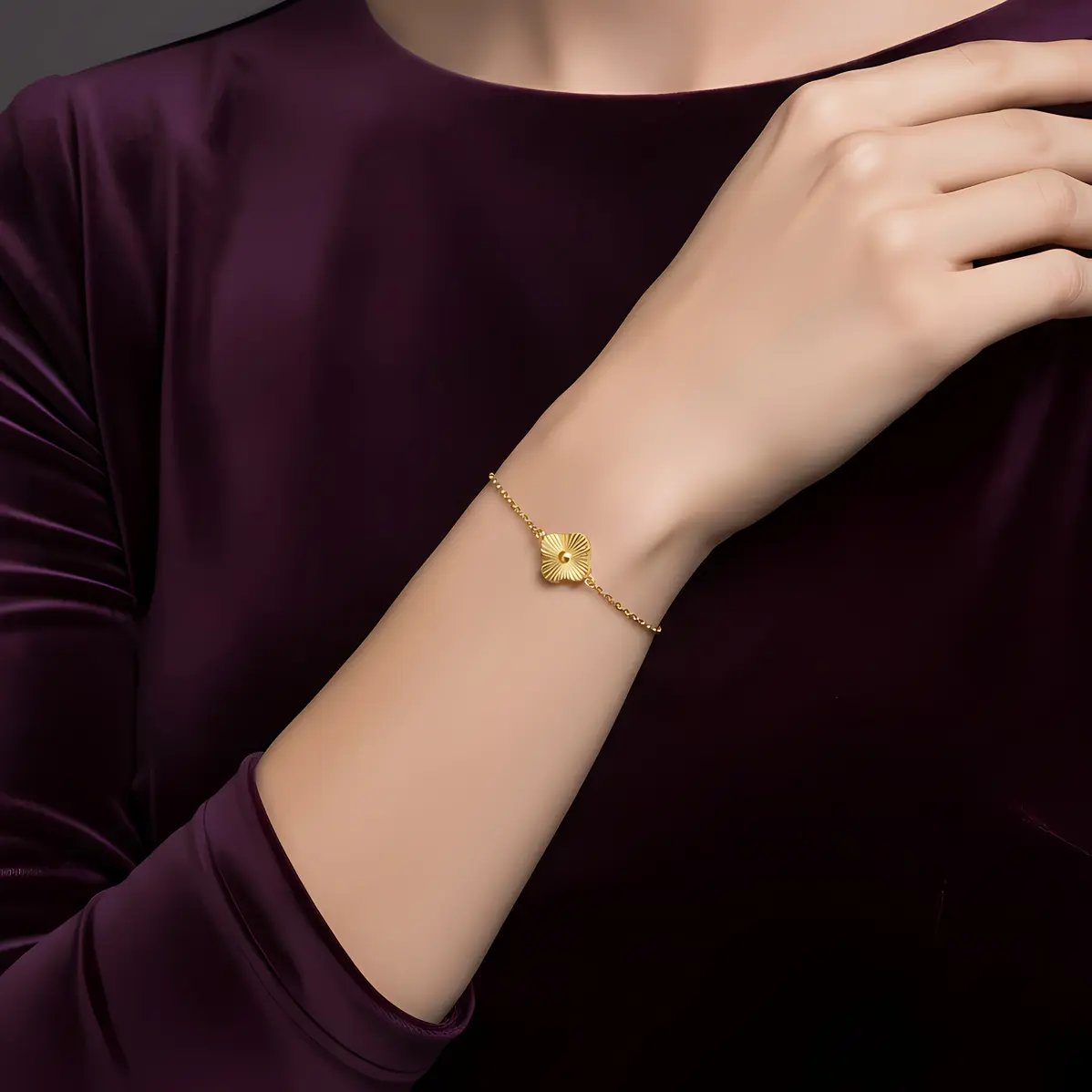 Alternative view of Clover Flower Charm Dainty Chain Bracelet