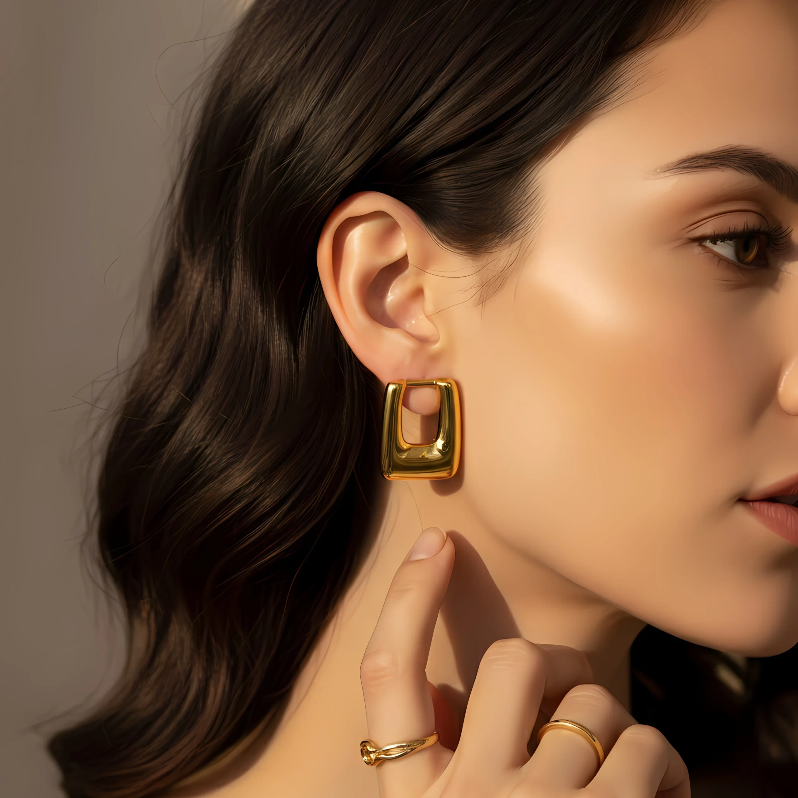 Alternative view of Square Frame Gold Stud Earrings