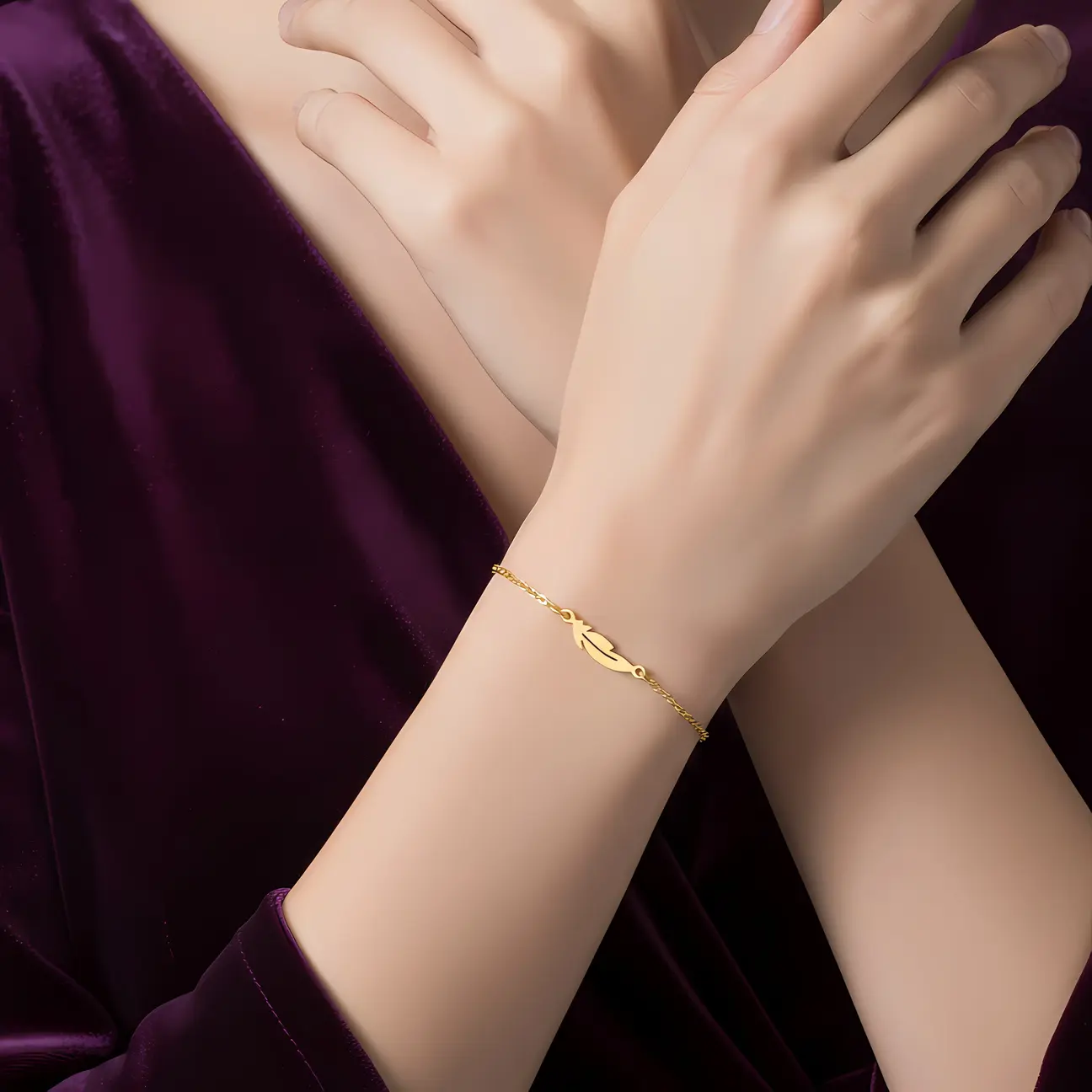 Alternative view of Feather Charm Dainty Chain Bracelet