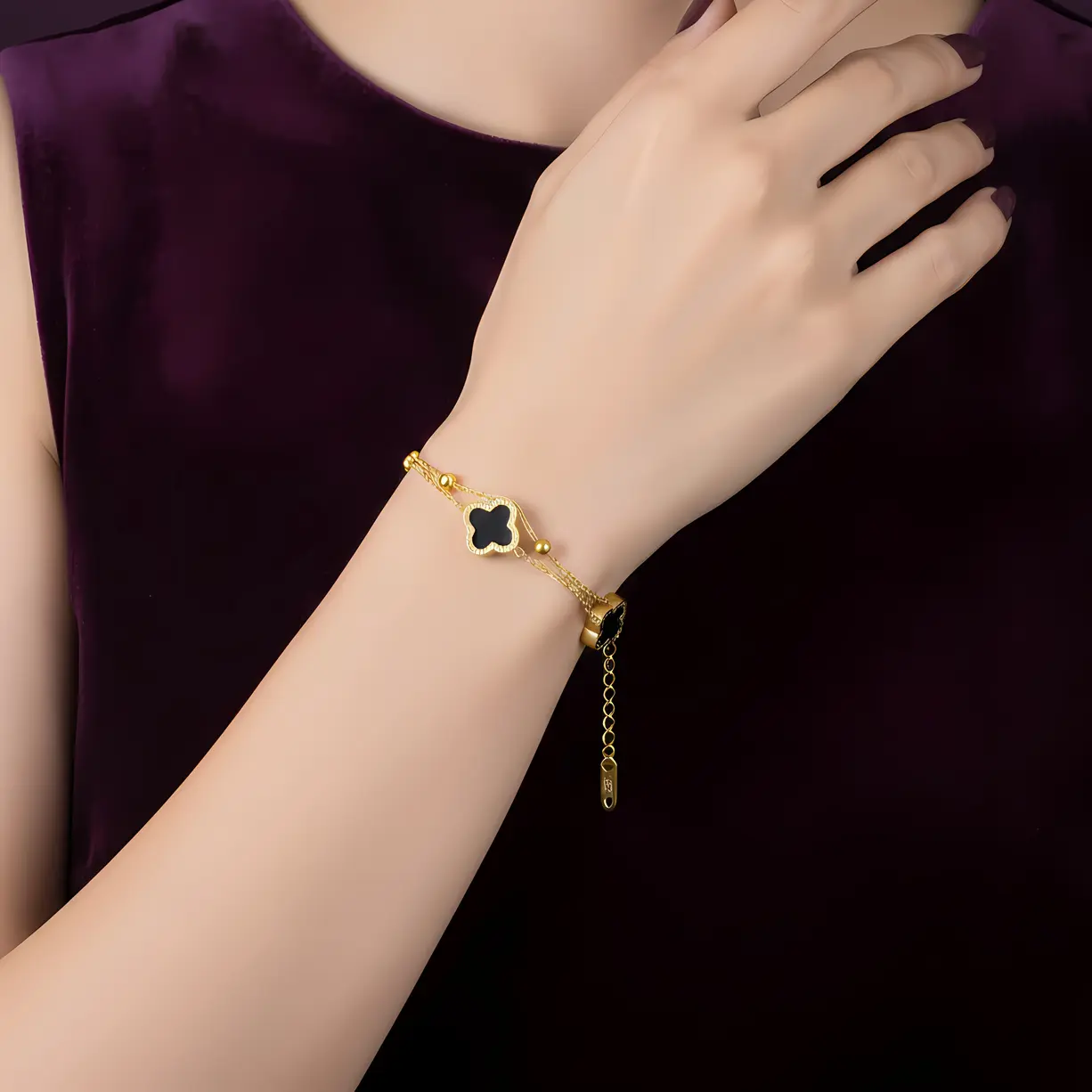 Alternative view of Bracelet with Three Black Clover Charms & Beaded Accents