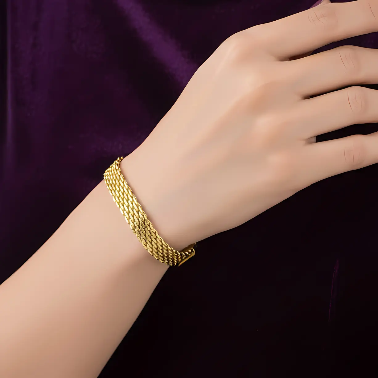 Alternative view of Gold Multi-Strand Chain Bracelet with Woven Link Texture