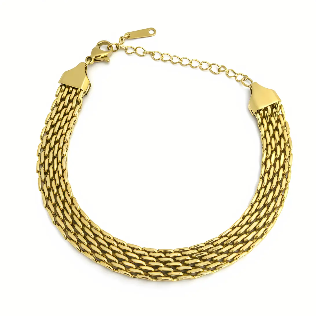 Gold Multi-Strand Chain Bracelet with Woven Link Texture