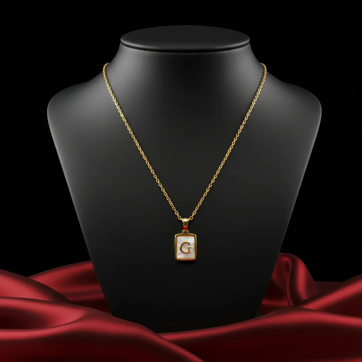 Gold Initial Letter G Mother of Pearl Rectangle Pendant Necklace - Image 3