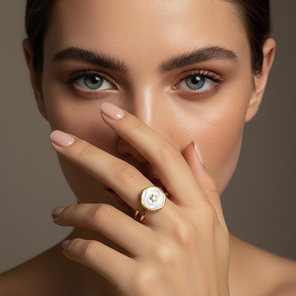 Alternative view of Radiant Star Disc Gold Plate Ring