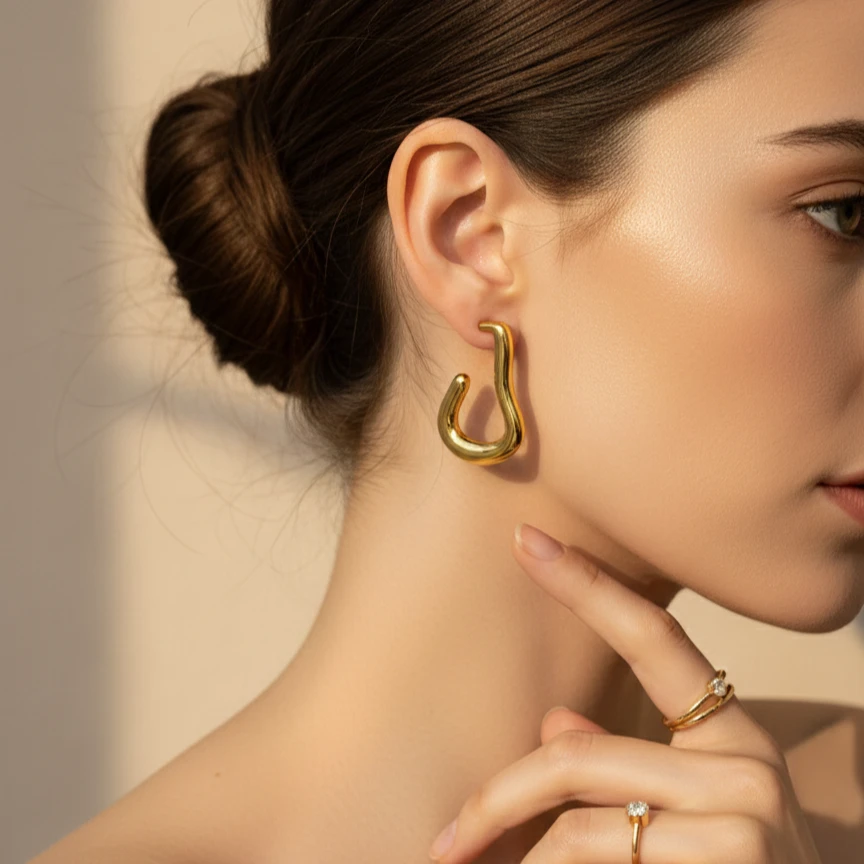 Hook Gold Hoop Earrings - Image 3