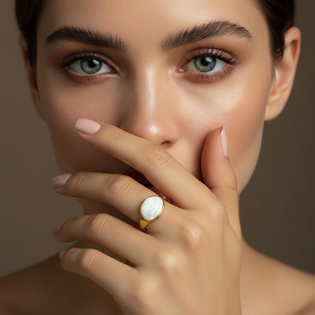 Alternative view of Pearl Slab Gold Plate Ring