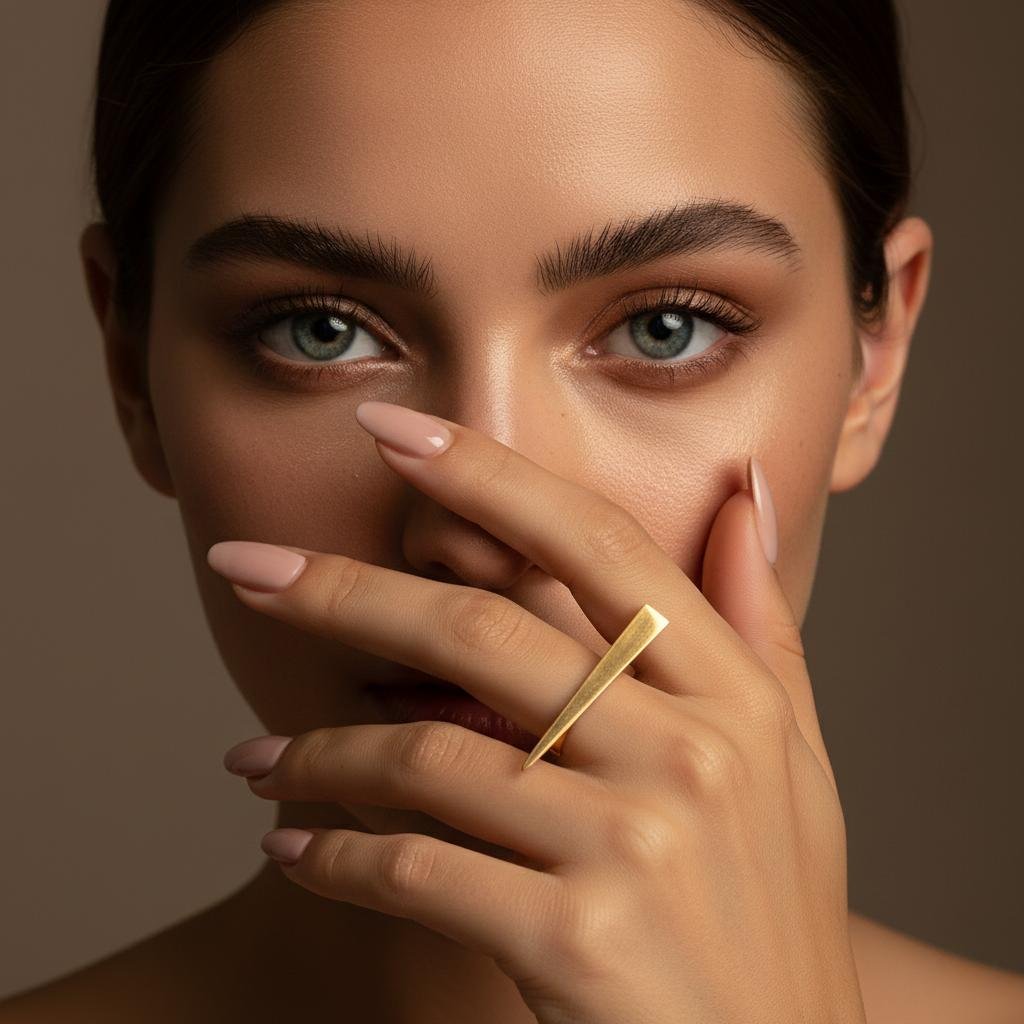 Alternative view of Slim Bar Contour Gold Plate Ring