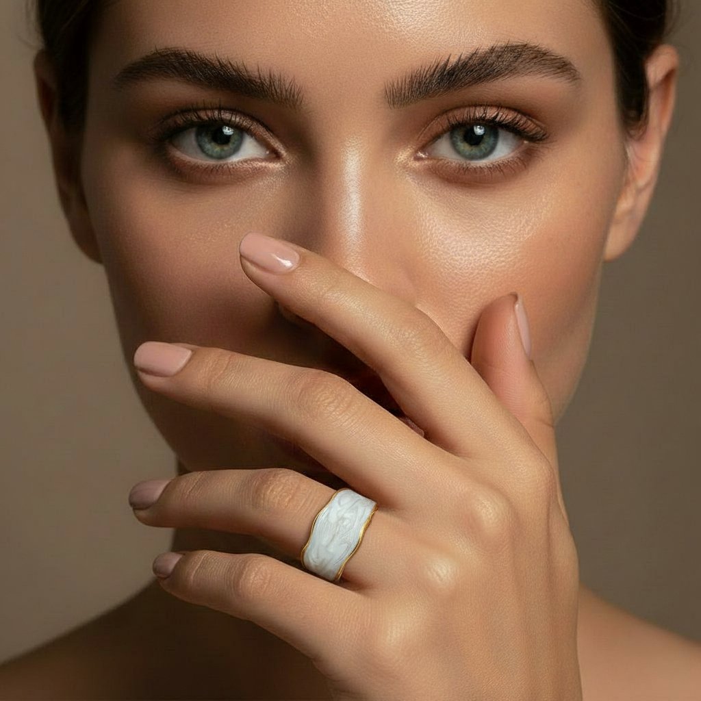 Alternative view of Marble Curve Accent Gold Plate Ring