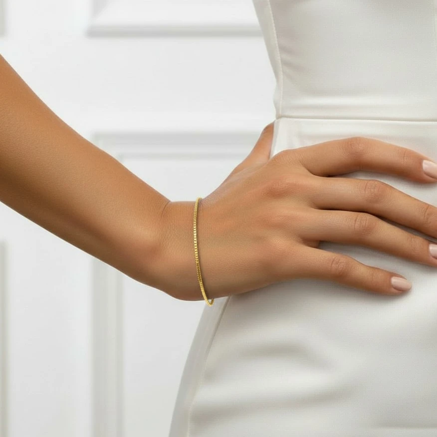 Box Chain Bracelet with Adjustable Extender - Image 3