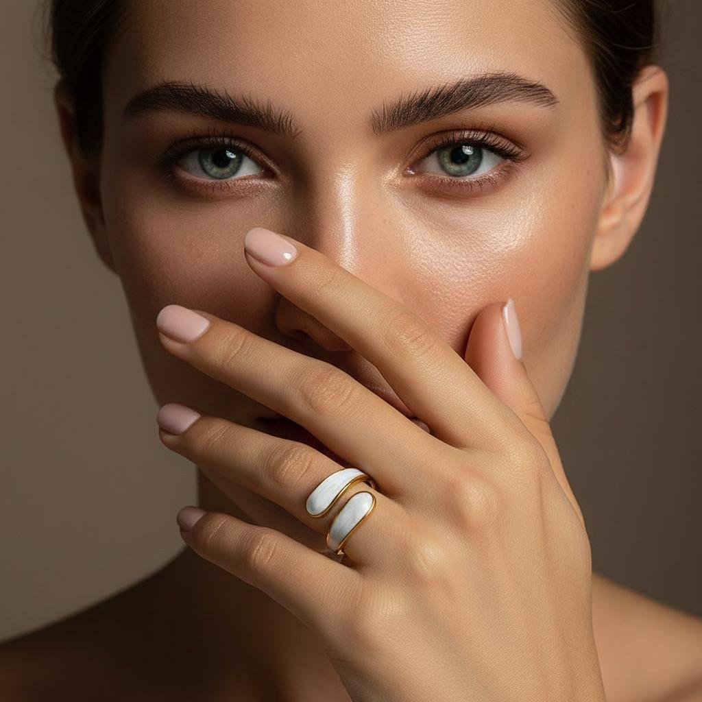 Alternative view of Dual Wave Elegance Gold Plate Ring