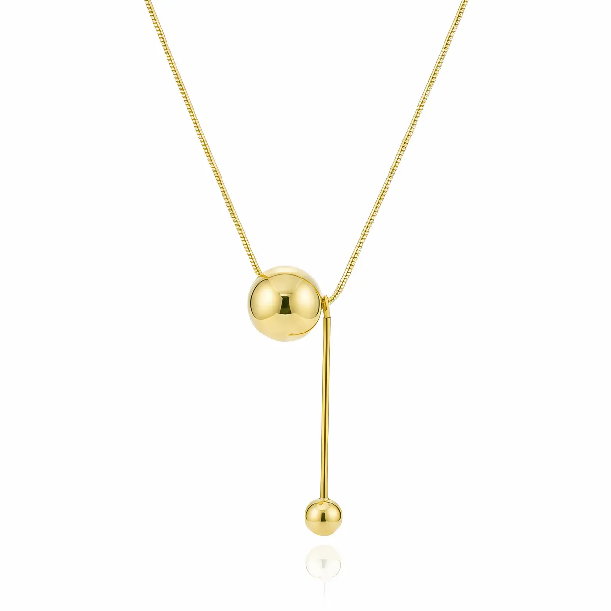 Gold Double Ball Drop Lariat Necklace