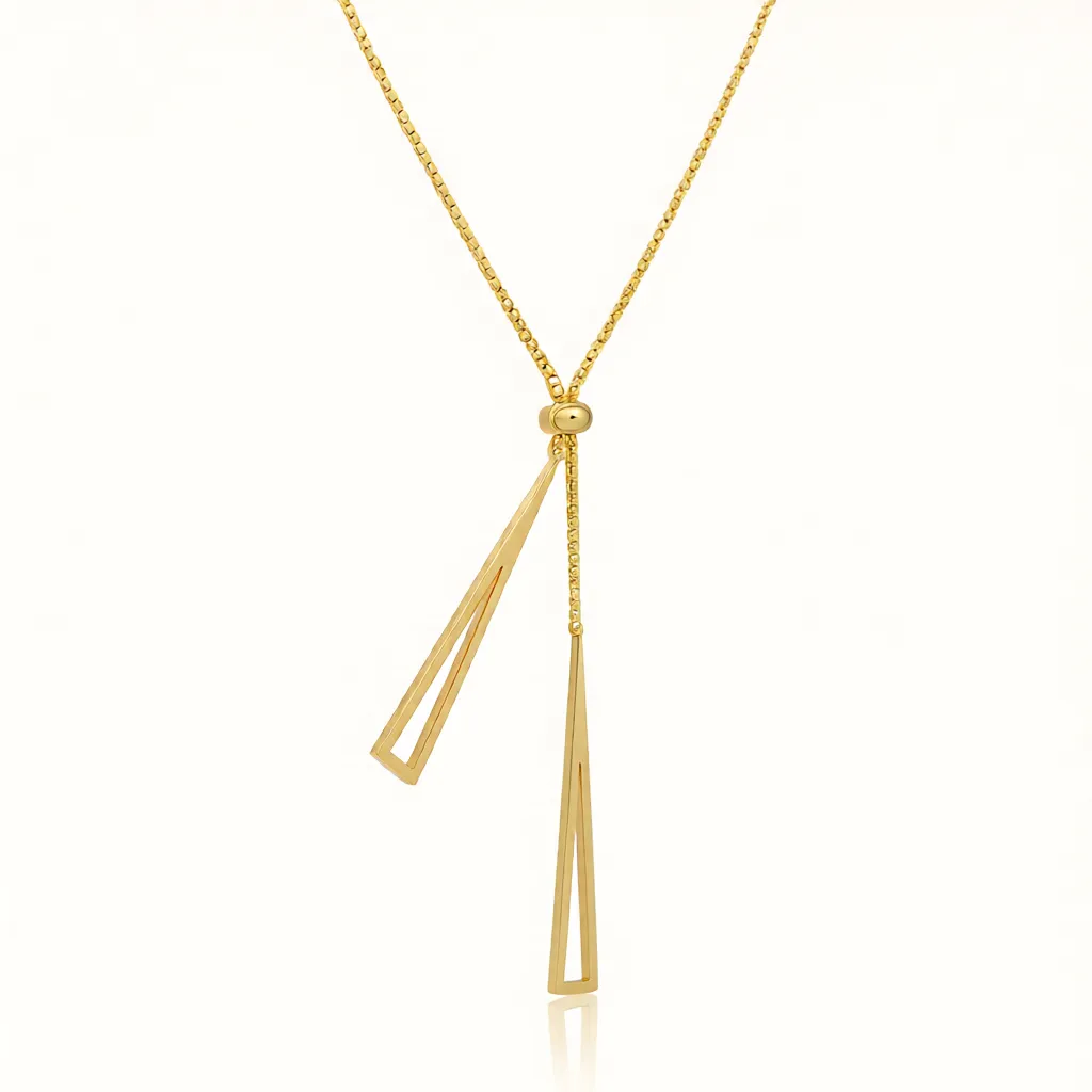 Gold Triangle Drop Adjustable Lariat Necklace - Image 4