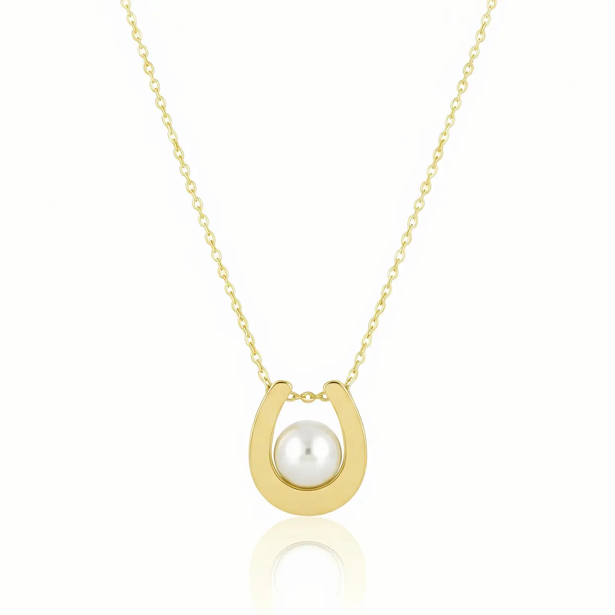 Gold Horseshoe Pearl Pendant Necklace