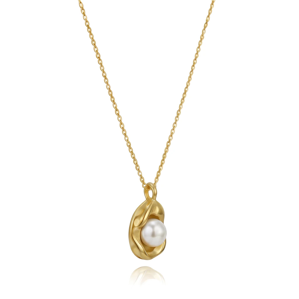 Alternative view of Cable Chain Necklace with Organic Molten Frame Pearl Pendant