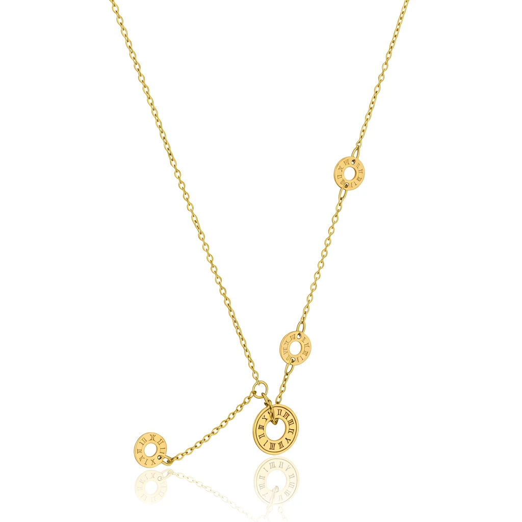 Gold Roman Numeral Multi-Disc Charm Necklace - Image 4