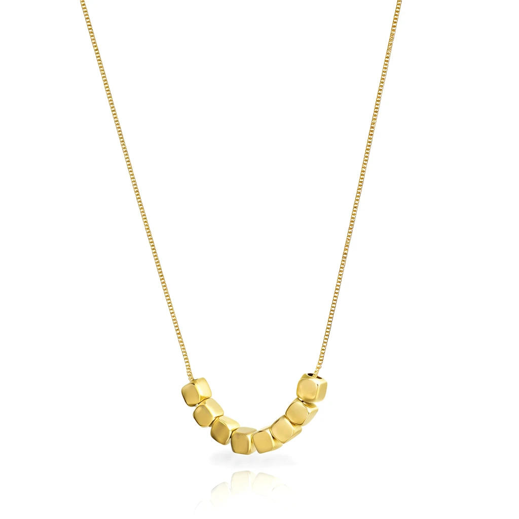 Alternative view of Box Chain Necklace with Polished Cube Bead Station Necklace