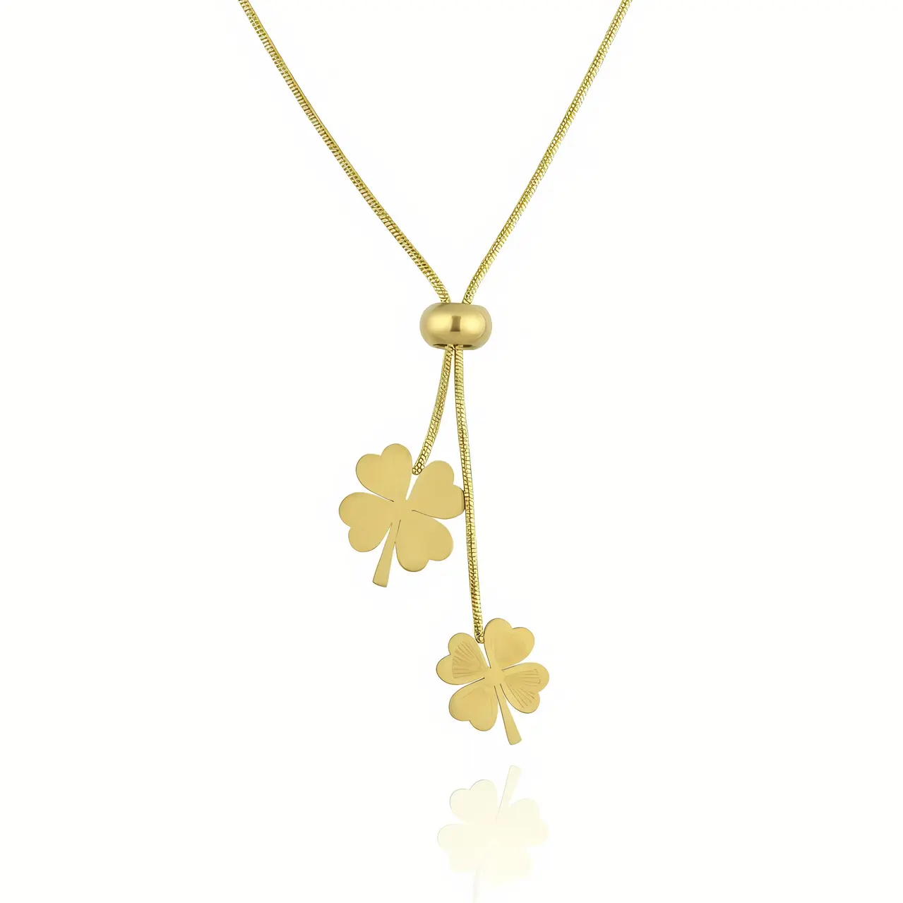 Gold Double Clover Adjustable Lariat Necklace