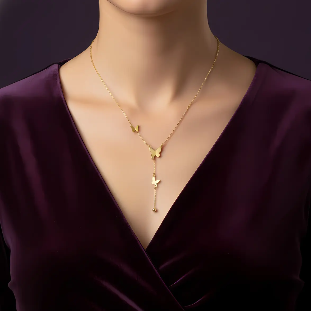 Alternative view of Gold Triple Butterfly Lariat Y-Necklace