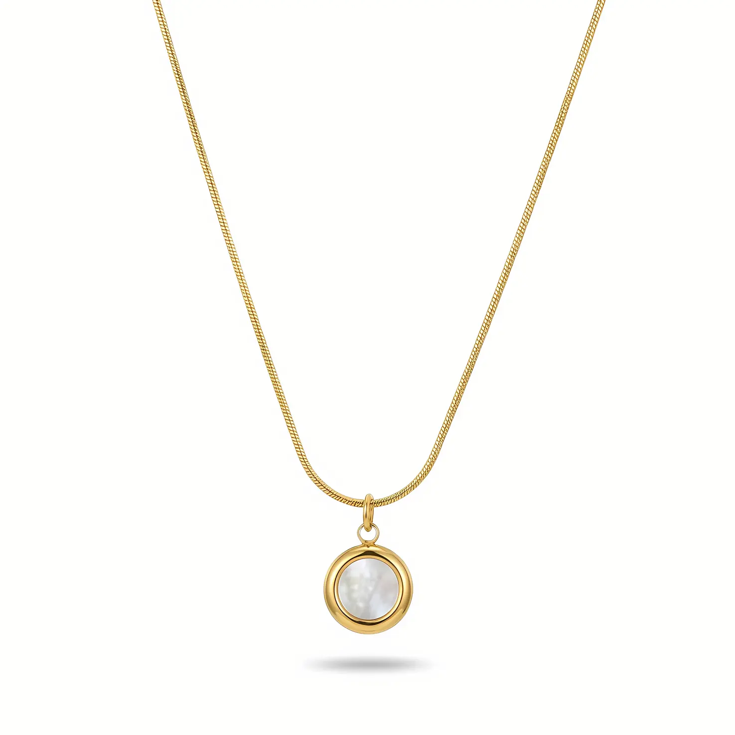 Snake Chain Necklace with Puffy Round Shell Pearl Pendant