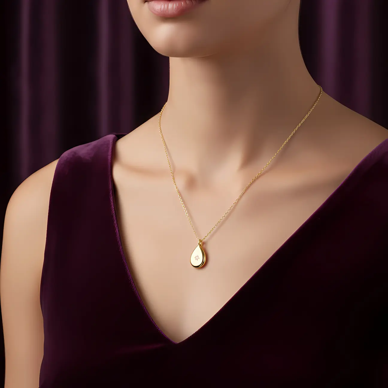 Alternative view of Gold Teardrop Starburst Crystal Pendant Necklace