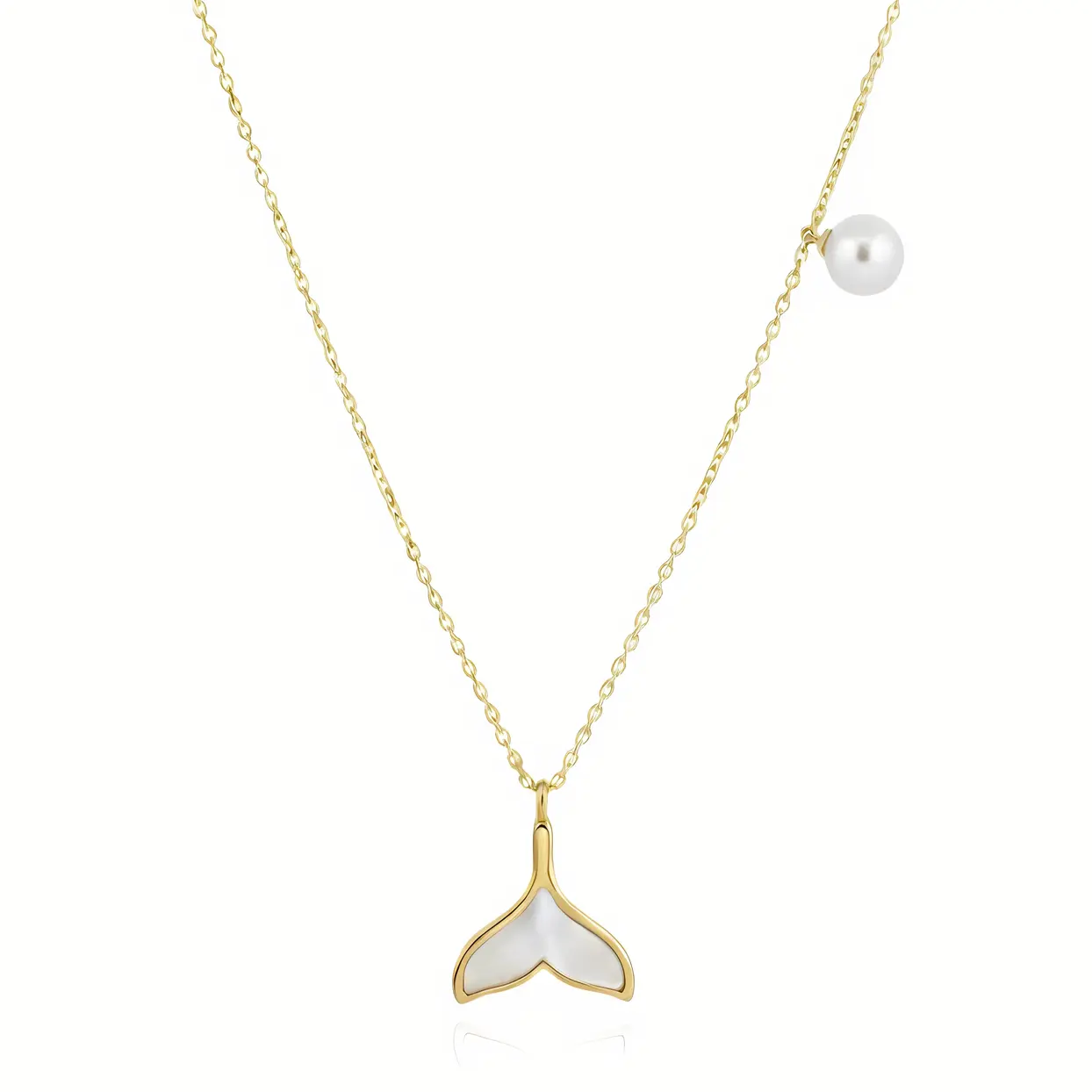 Gold Mermaid Tail Mother of Pearl Pendant Necklace