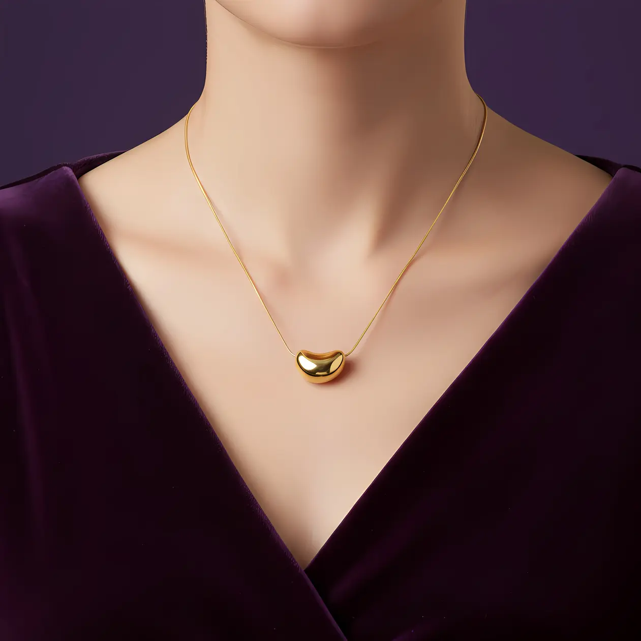 Gold Bean Slider Pendant Necklace - Image 2