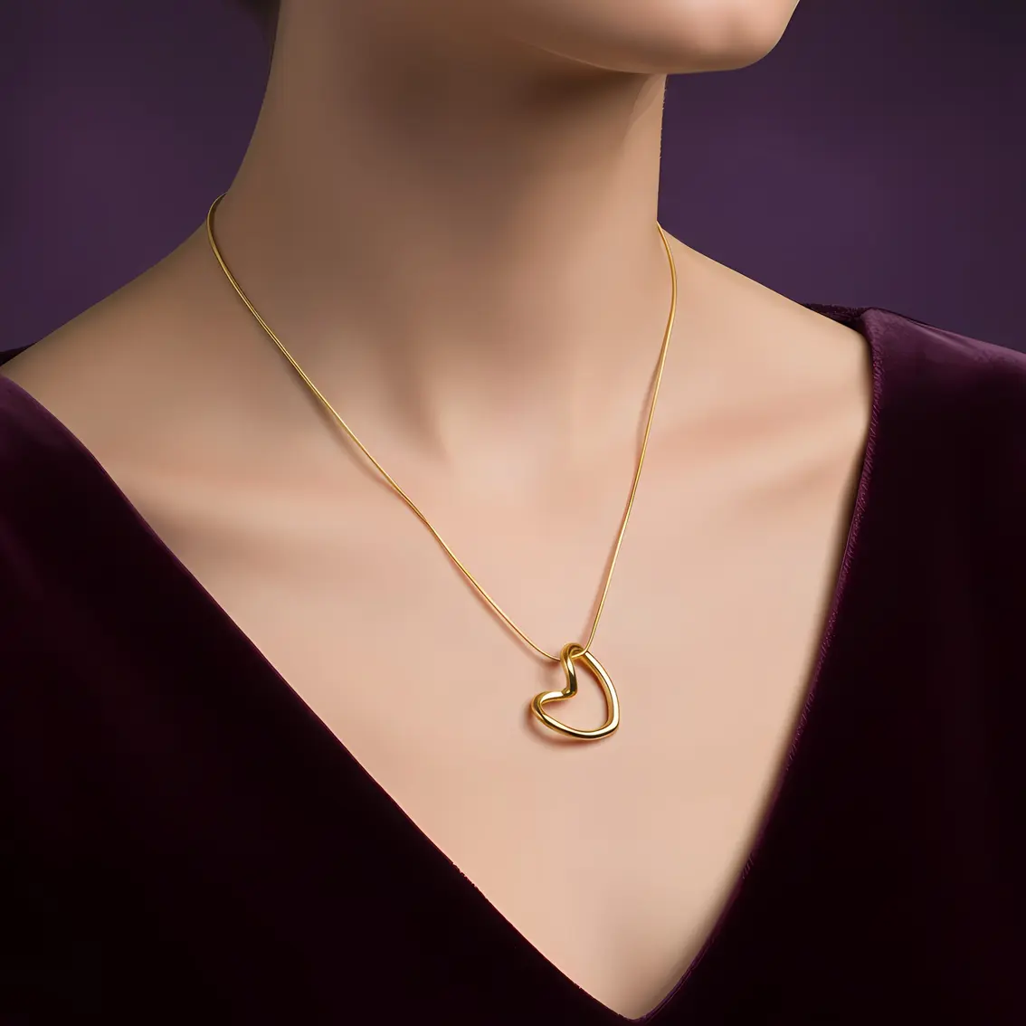 Alternative view of Snake Chain Necklace with Open Heart Slider Pendant