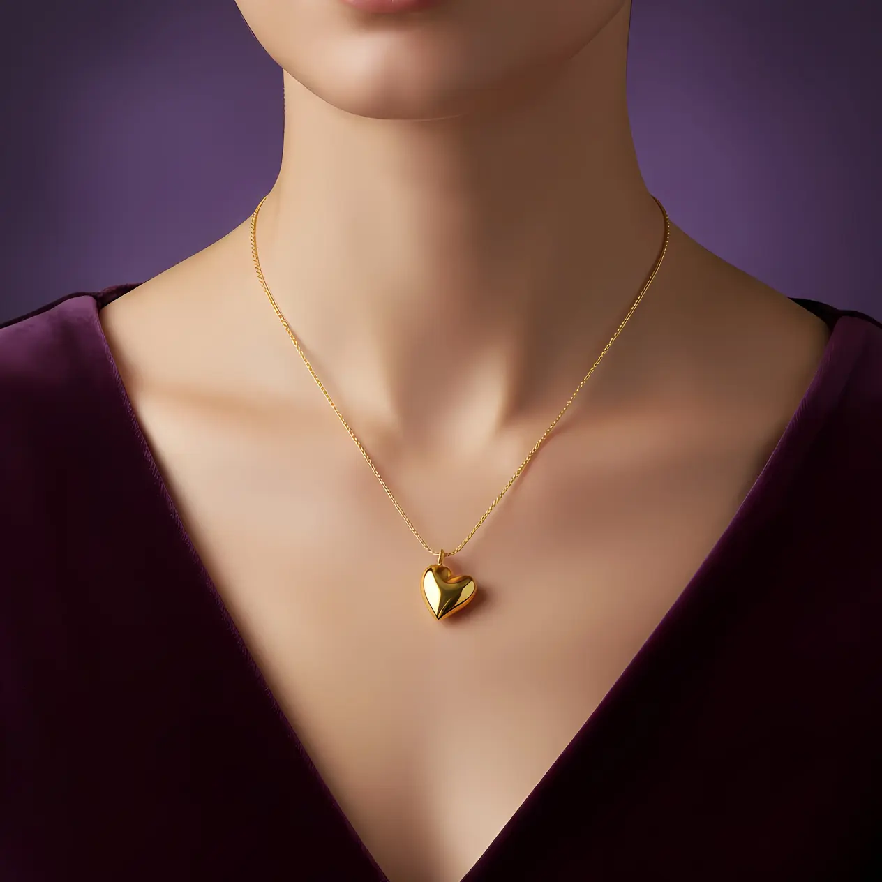 Alternative view of Twisted Rope Chain Necklace with Puffy Heart Pendant