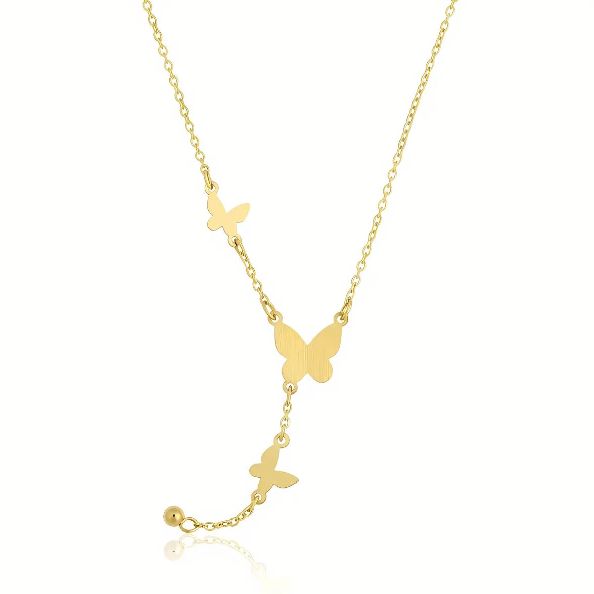 Gold Triple Butterfly Lariat Y-Necklace